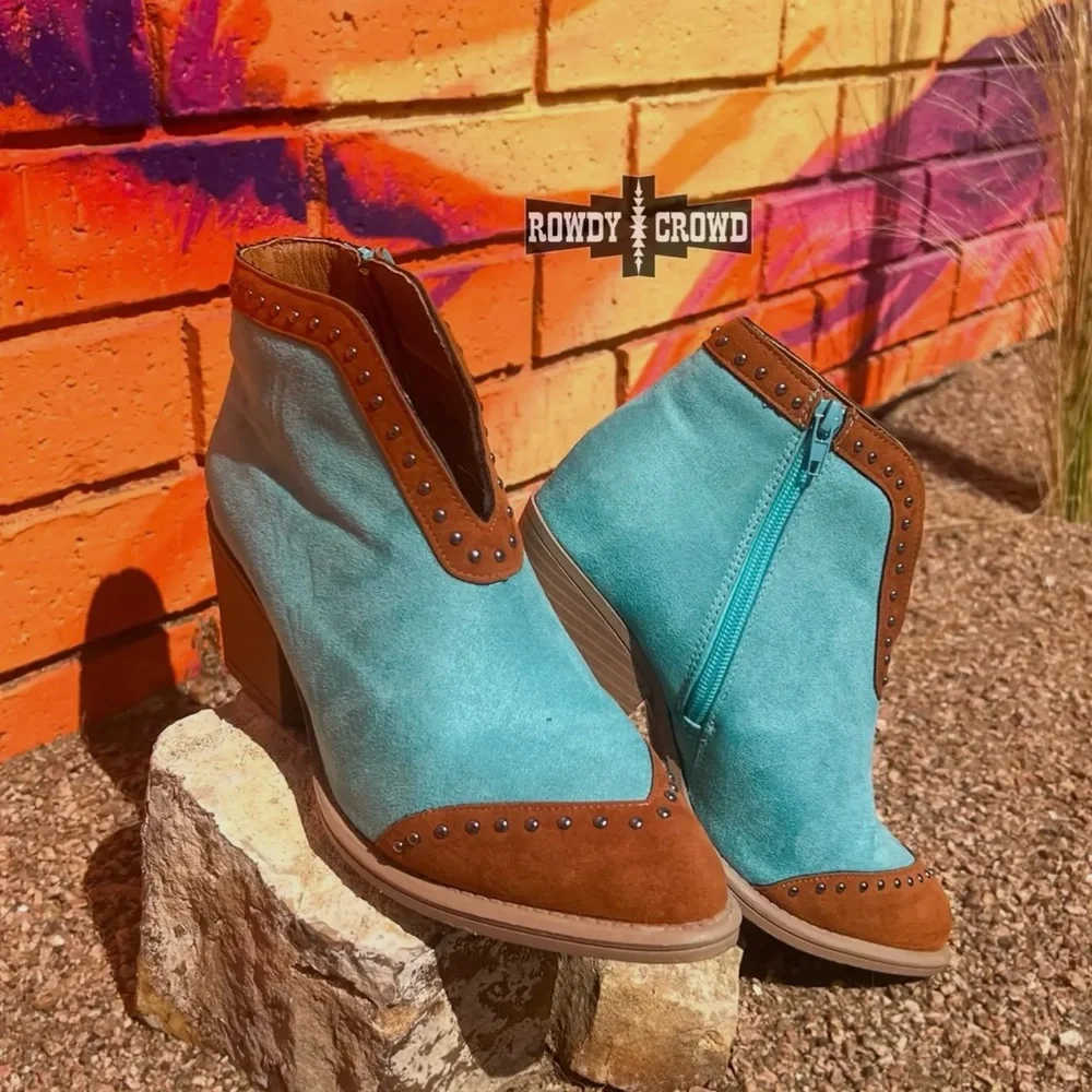 Women's Turquoise and Brown Ankle Boots‎ - Picture 2 of 5